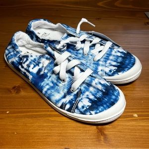 Time and Tru Women's Scrunch Back Slip On Sneakers Memory Foam Blue Tie Dye 9